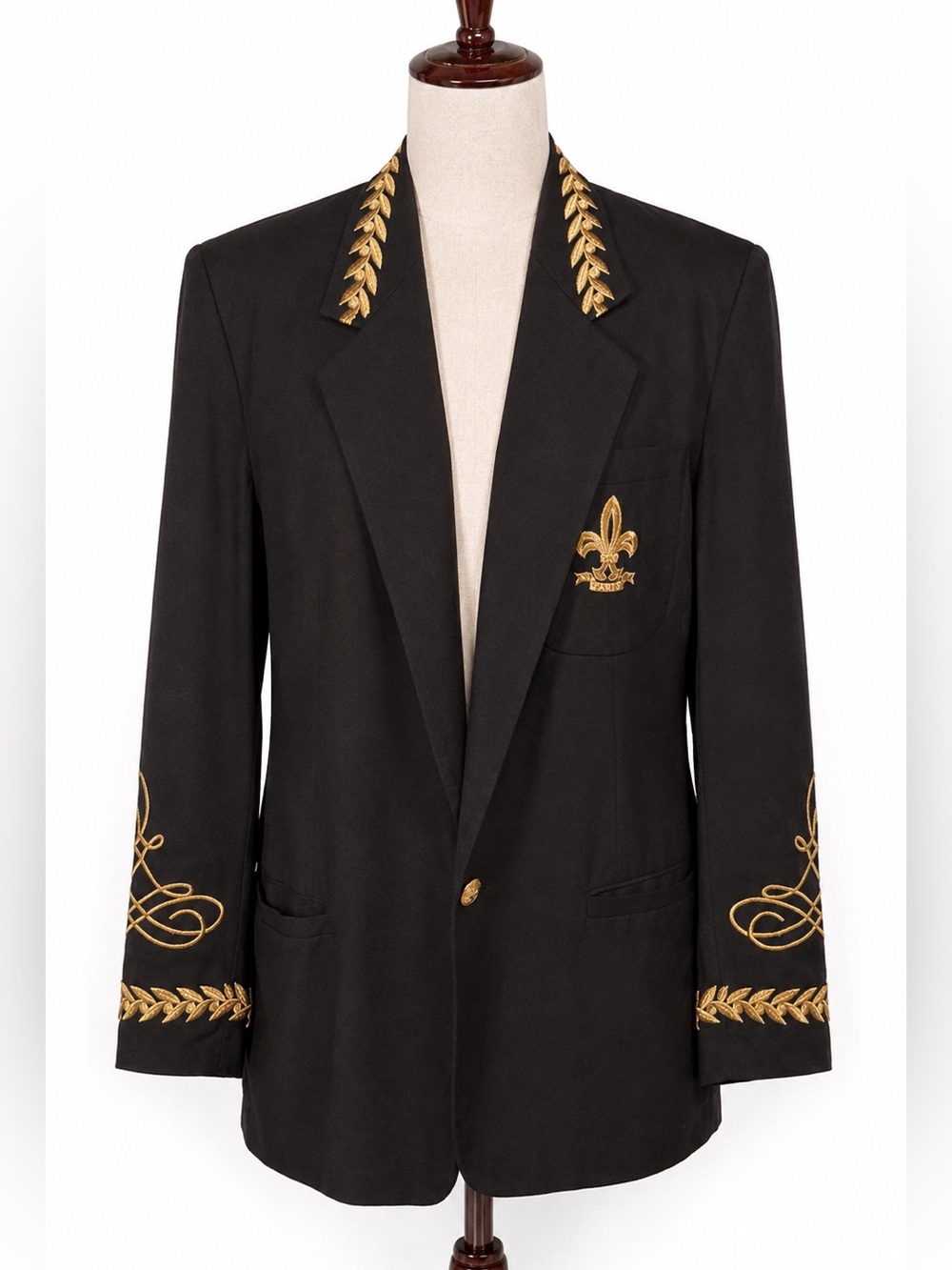 Vintage 90s Black Sea captain Blazer with Gold Embroidered Trim- M